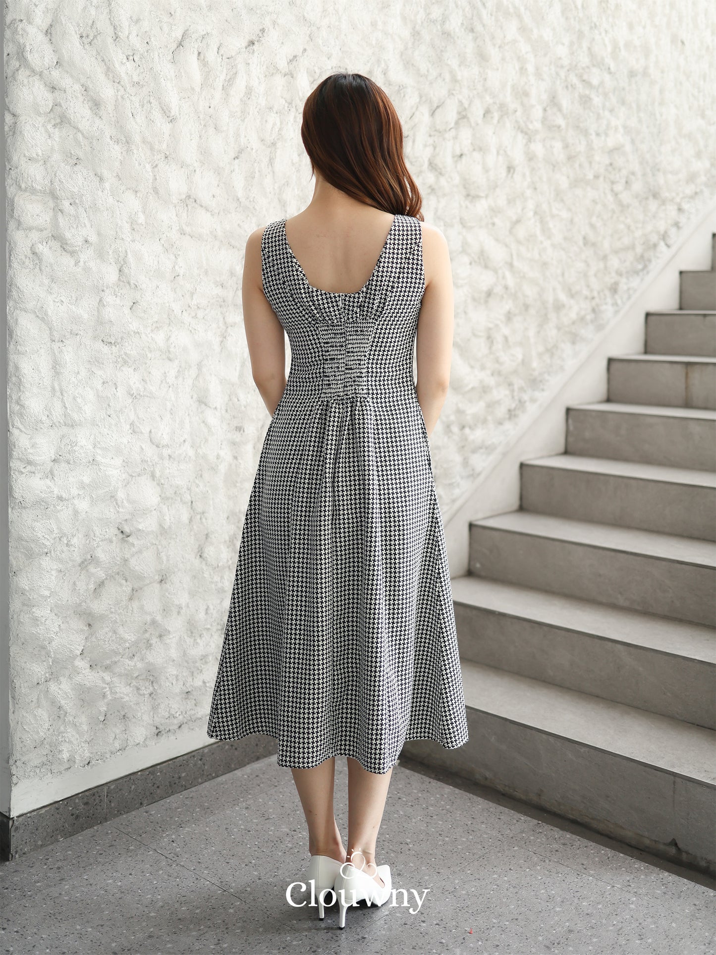 Callaia Houndstooth Dress - Black