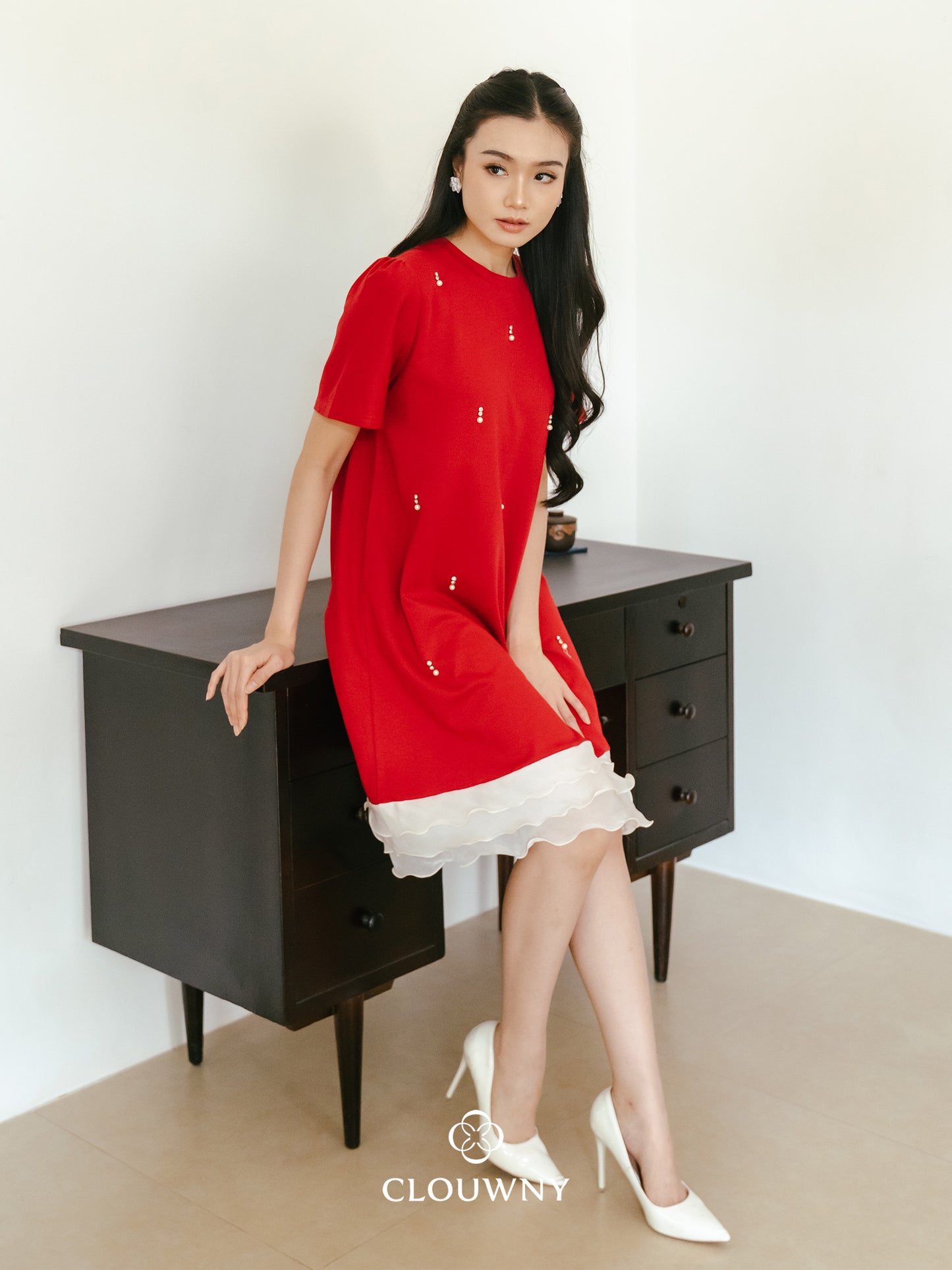 Alberta Pearl Dress - Red