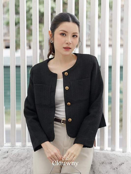 Davia Tweed Blazer - Black
