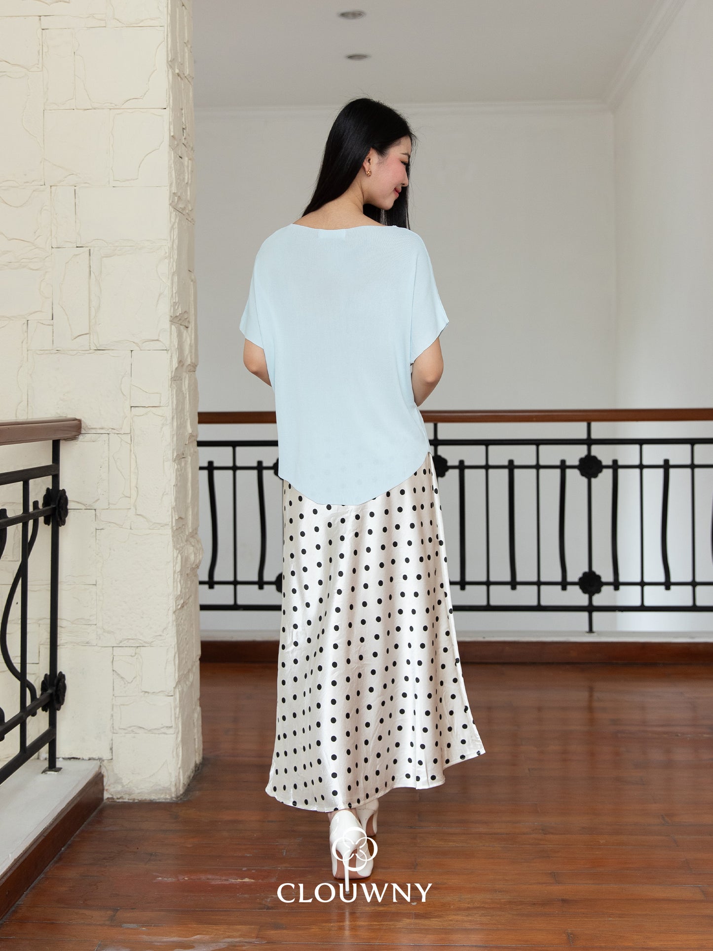 Polka Silk Flare Skirt - White