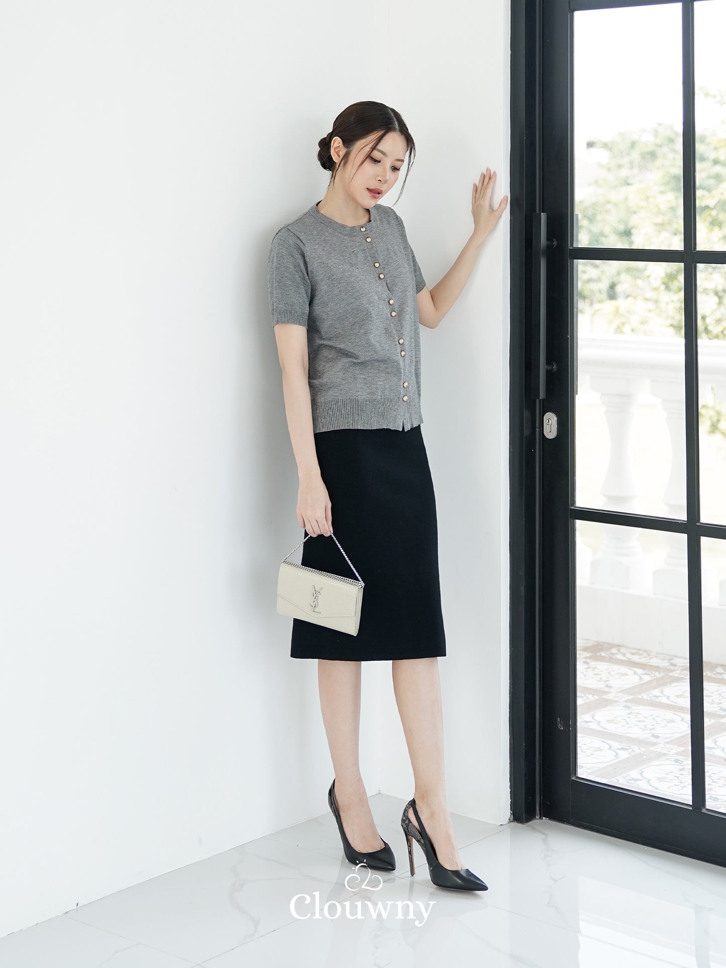 Rizel Double Button Top - Grey