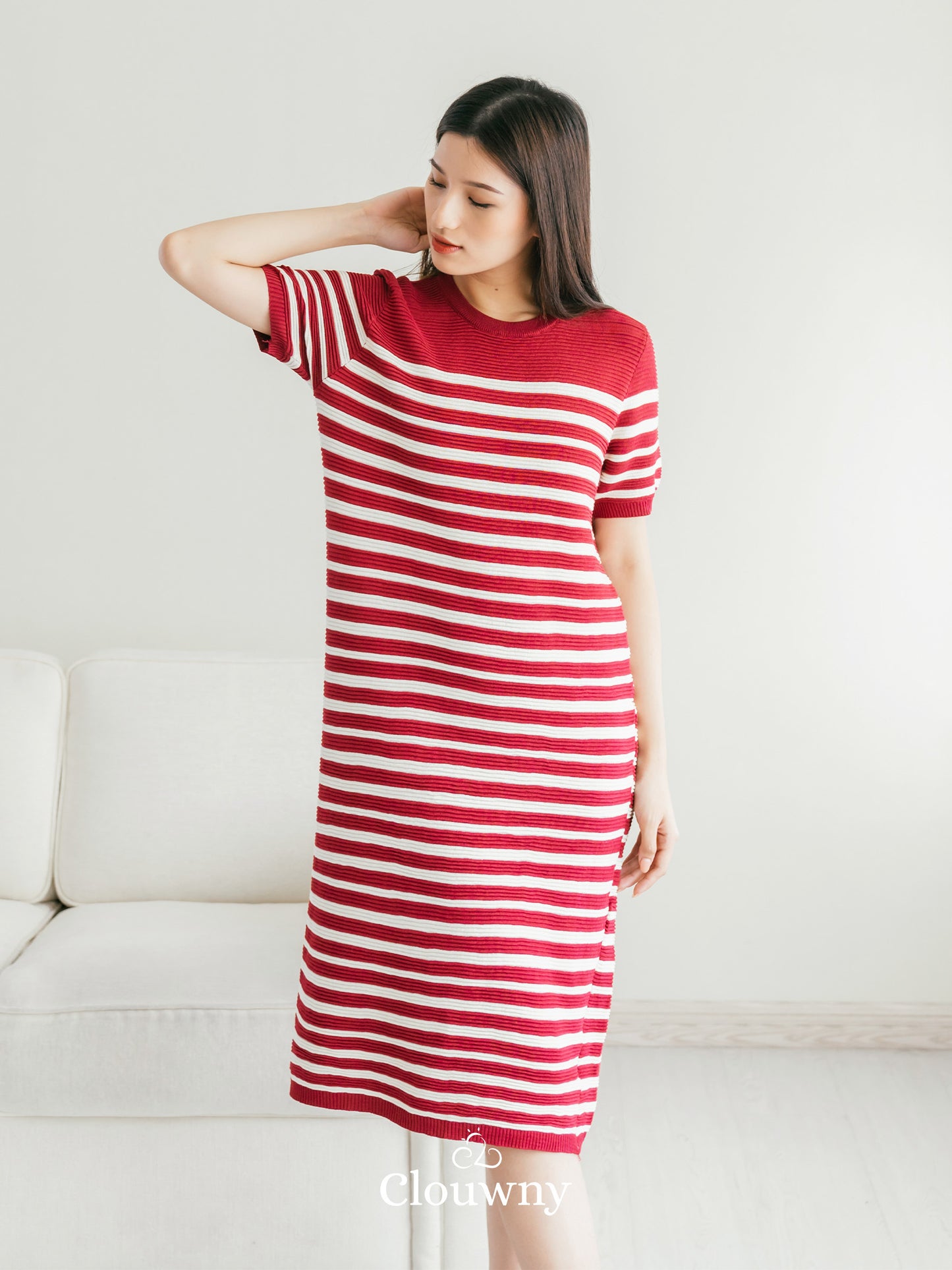 Mona Stripes Dress - Maroon