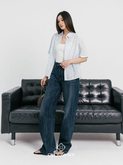 Kornelia Flower Embroidery Shirt - Blue