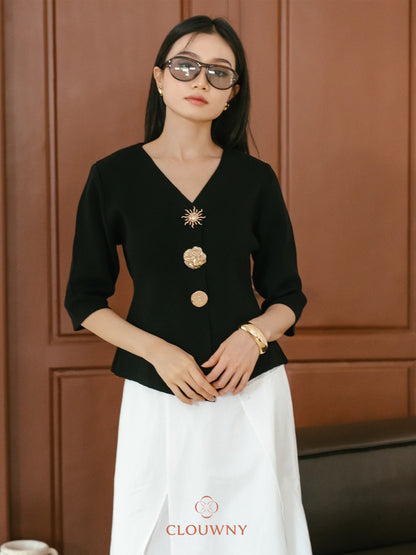 Helios Midisleeve Top - Black