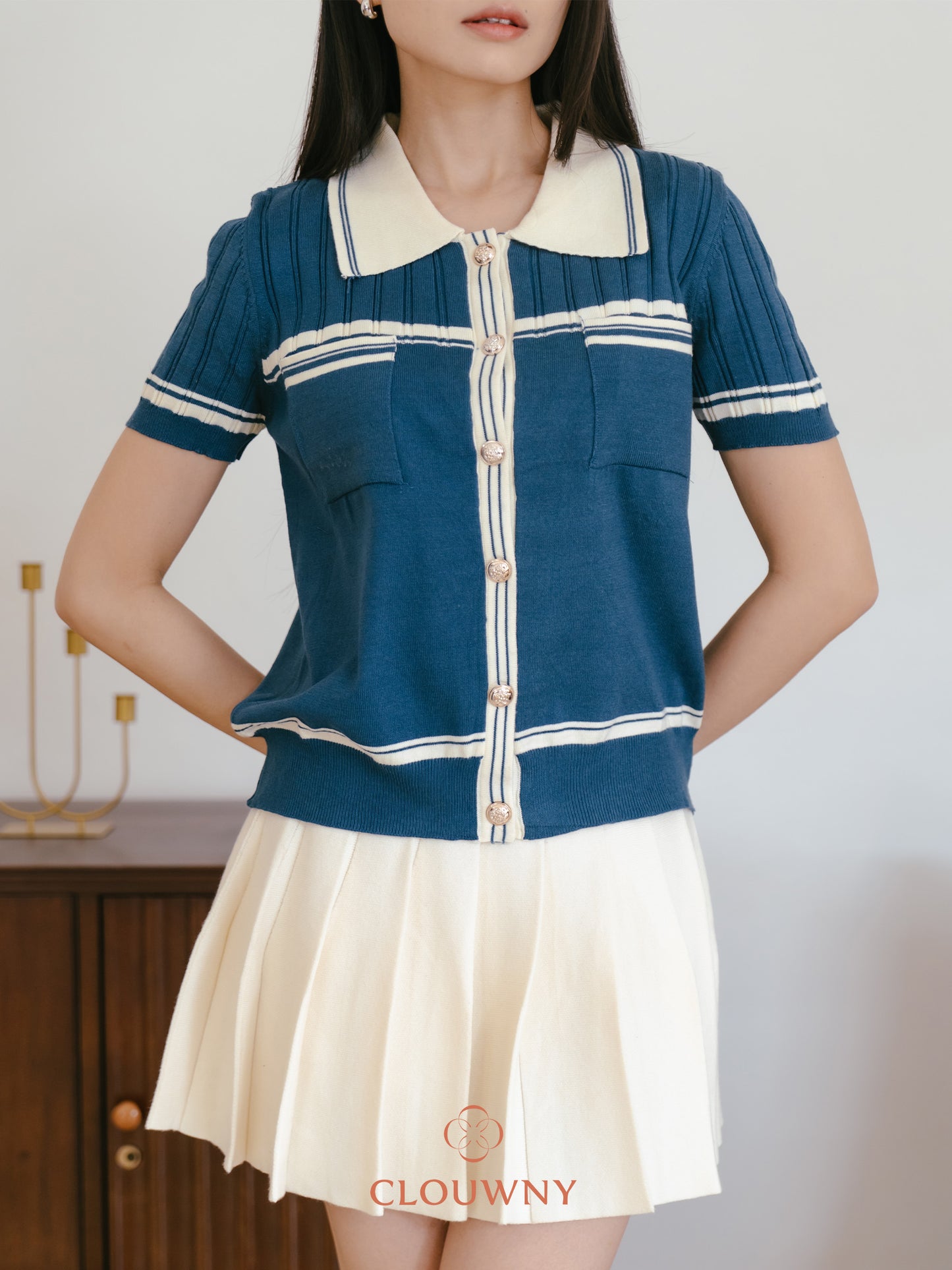 Pegi List Button Knit Top - Teal