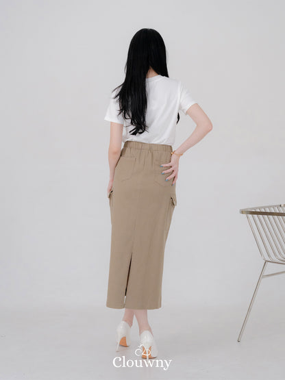 Kaze Cargo Denim Skirt - Beige