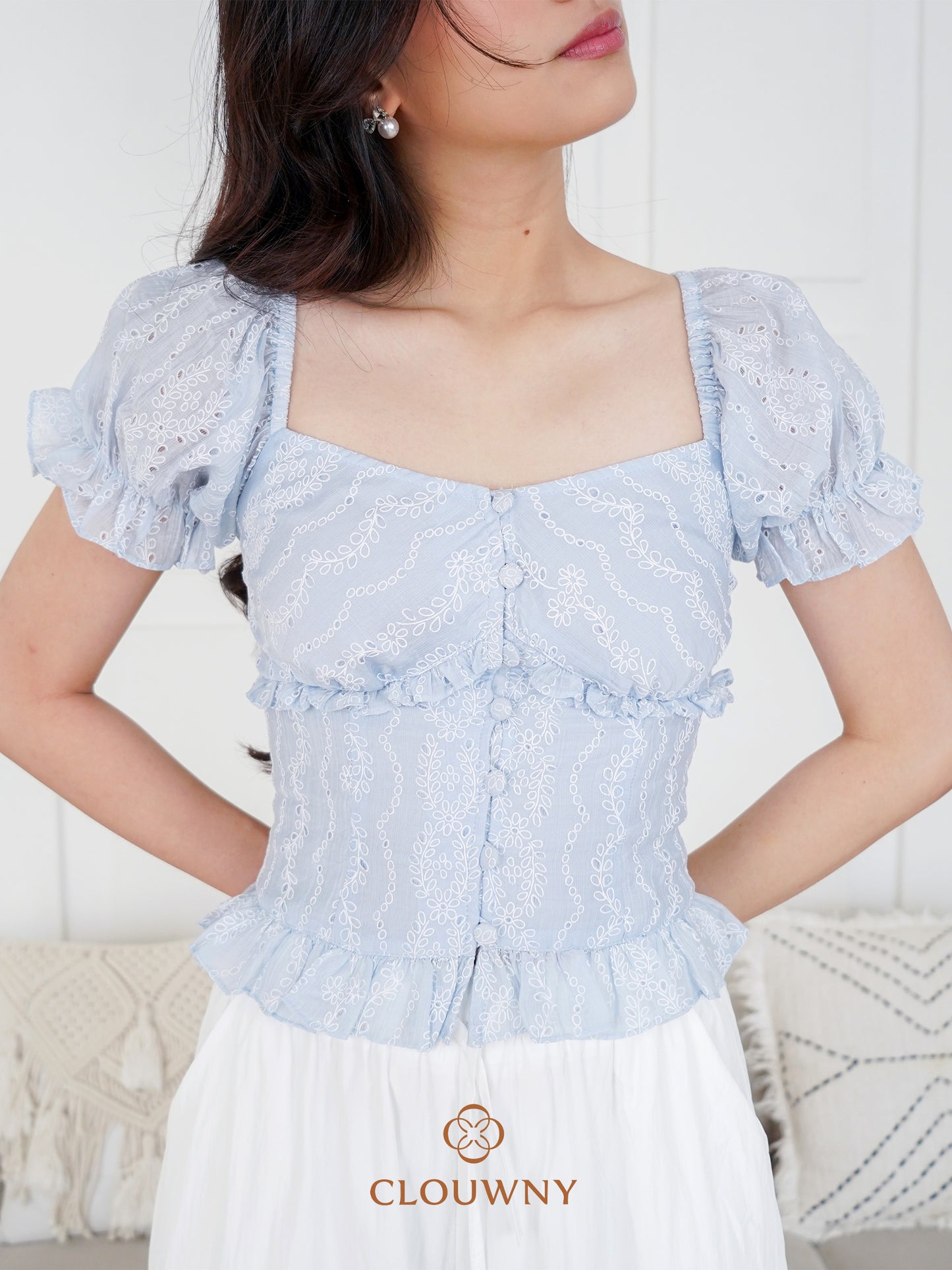 Ravina Rubber Button Blouse - Blue