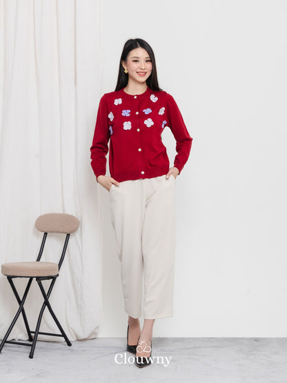 Oxa Button Knit Cardigan - Maroon
