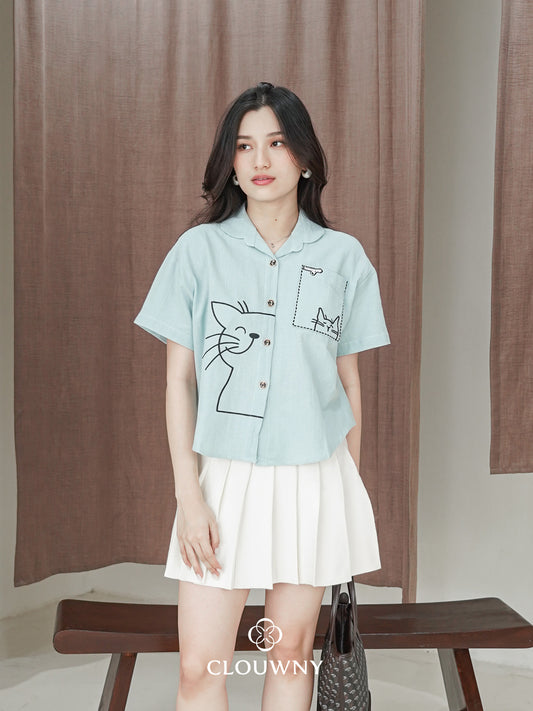 Catty Button Cotton Shirt - Mint