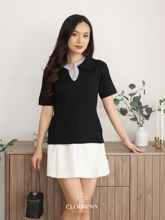 Raquel Combi Knit Top - Black