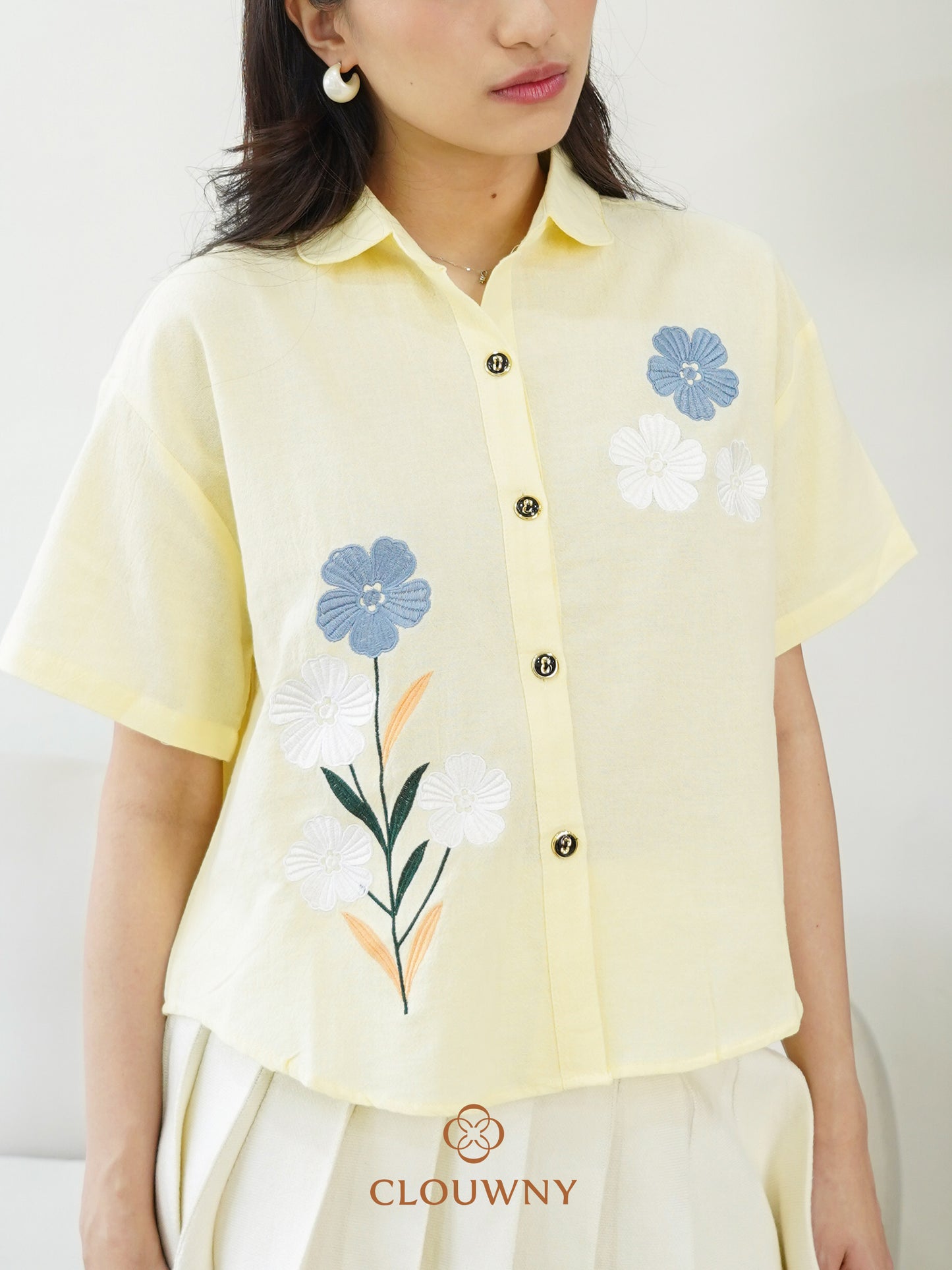 Loka Flower Cotton Shirt - Yellow