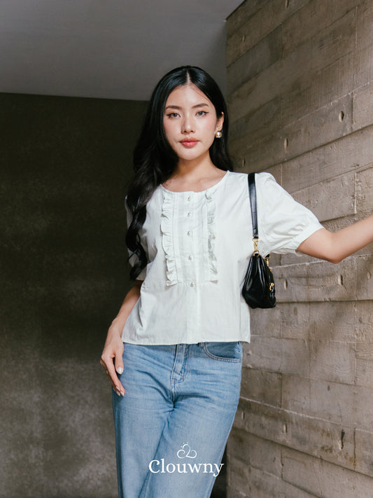 Sada Ruffle Cotton Blouse - Mint