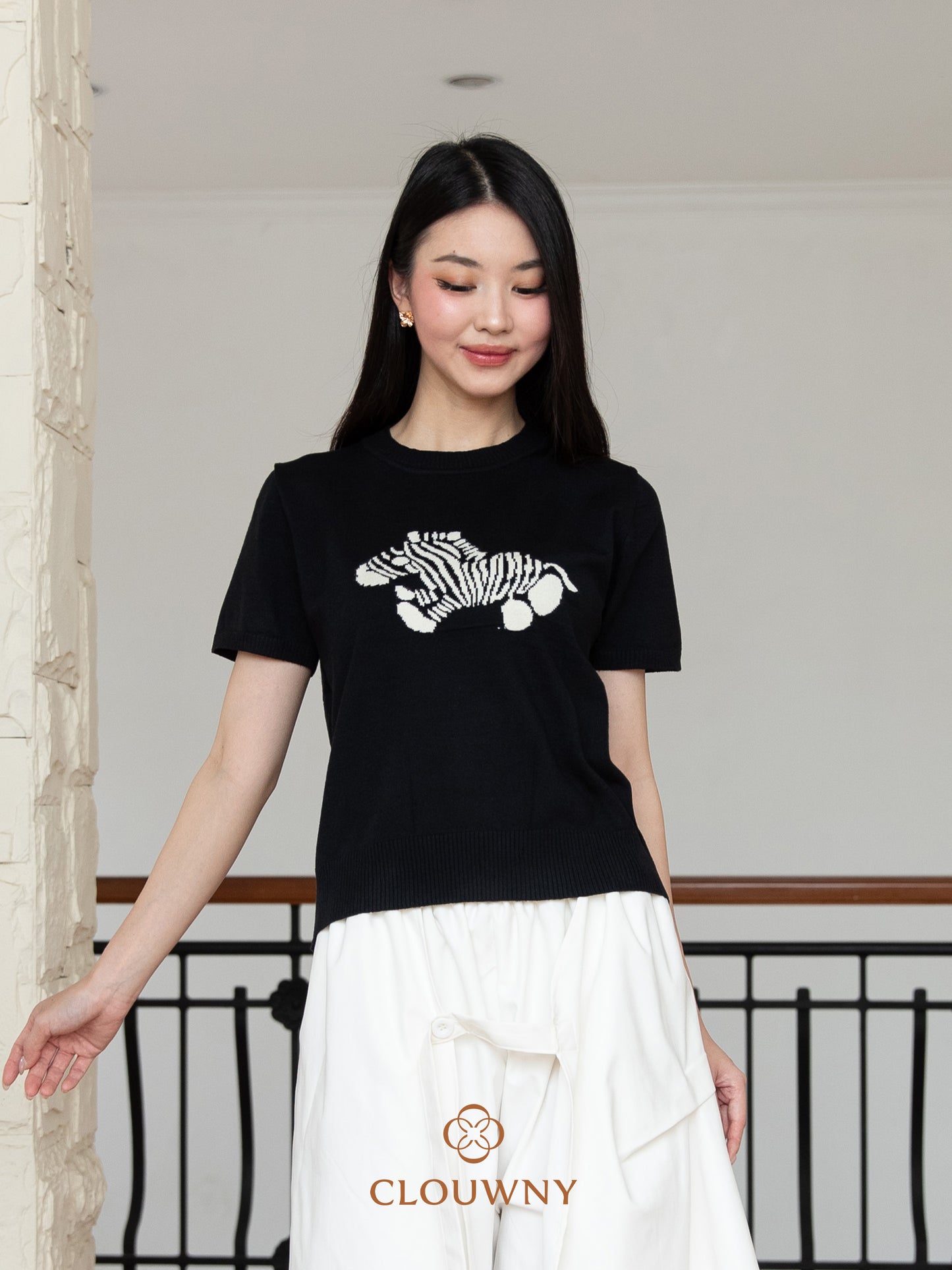 Zebra Knit Top - Black
