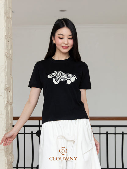 Zebra Knit Top - Black