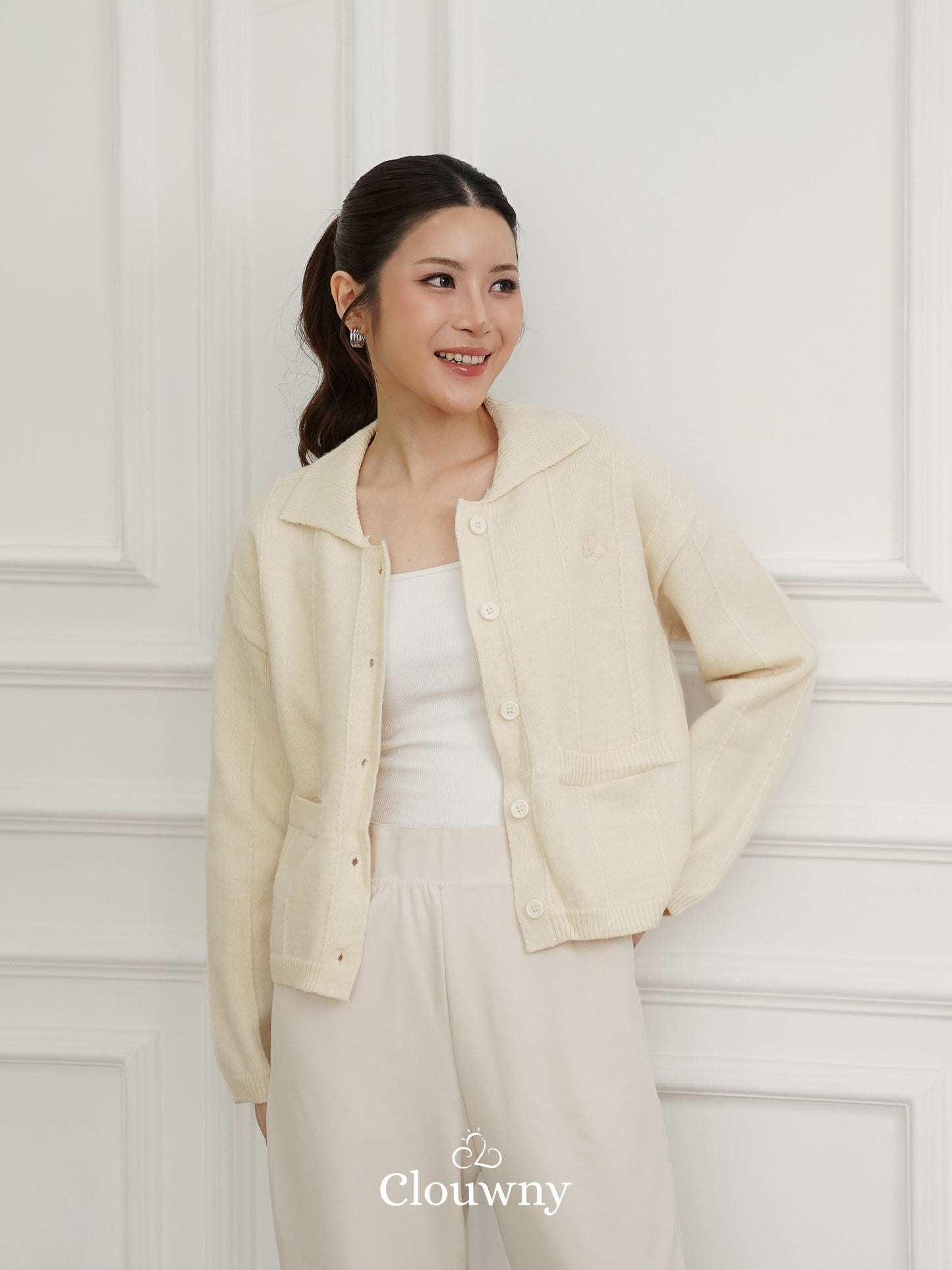 Gratia Pocket Knit Cardigan - Cream
