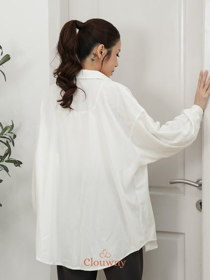 Marcia Corduroy Bow Shirt - White