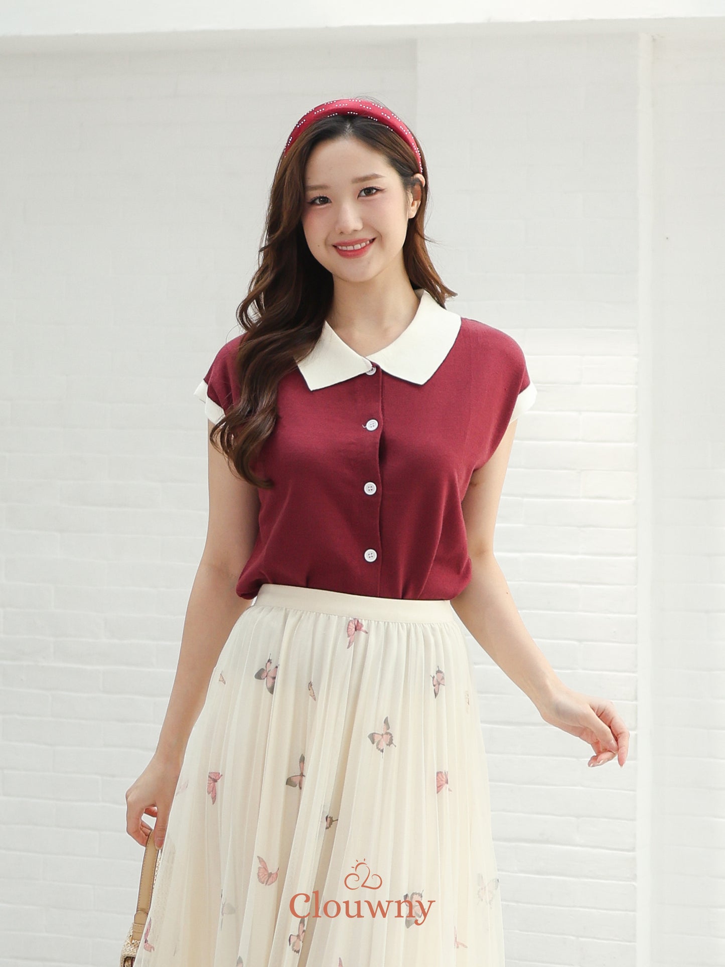 Dava Collar Knit Top - Maroon (MINOR)