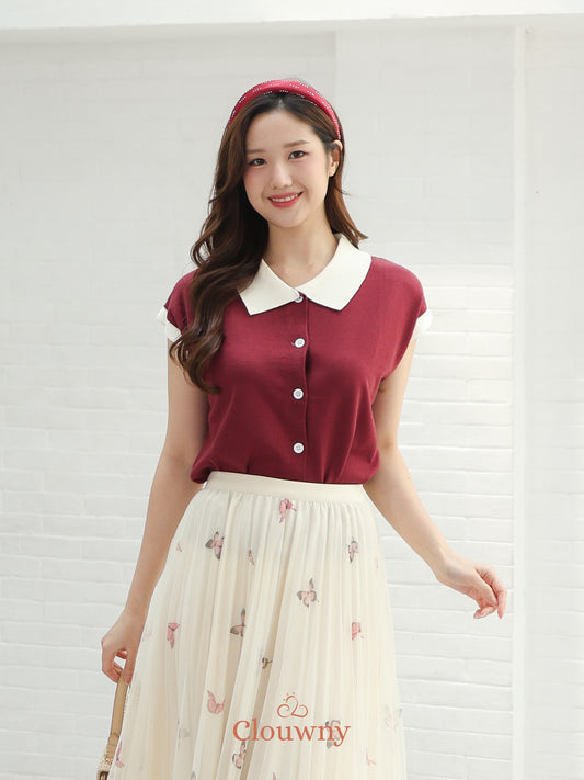 Dava Collar Knit Top - Maroon (MINOR)