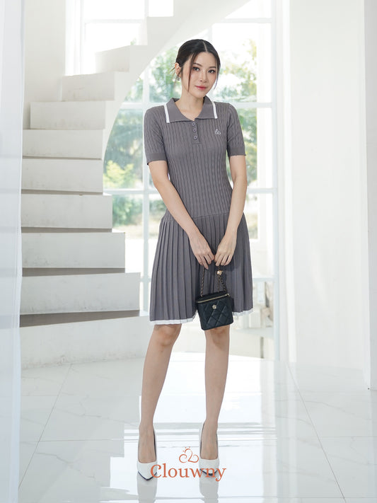 Quirk Polo Knit Dress - Grey