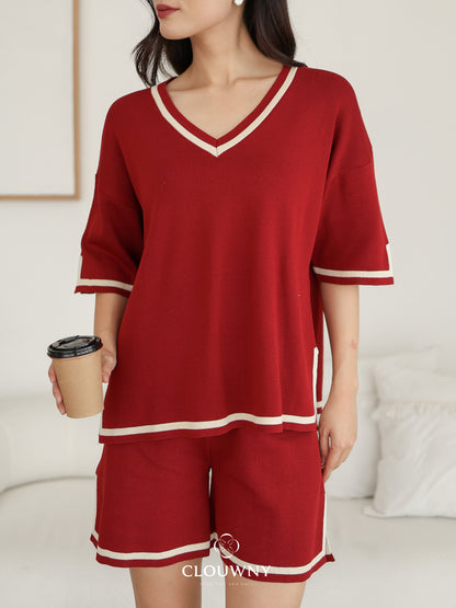 Gale Vneck Knit Set - Maroon