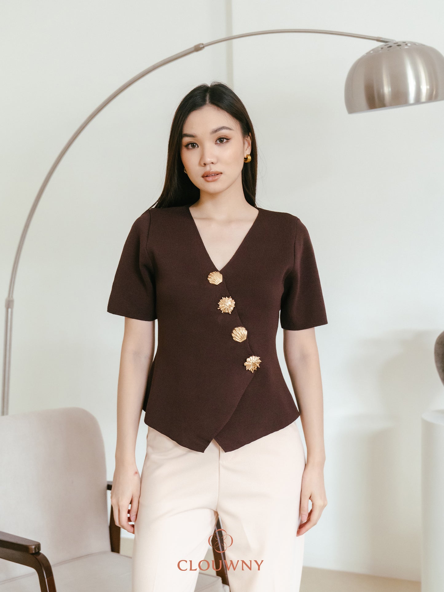 Solea Asymmetric Button Top - Coffee