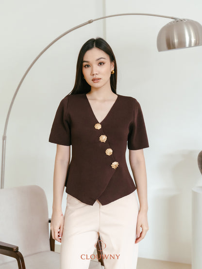 Solea Asymmetric Button Top - Coffee