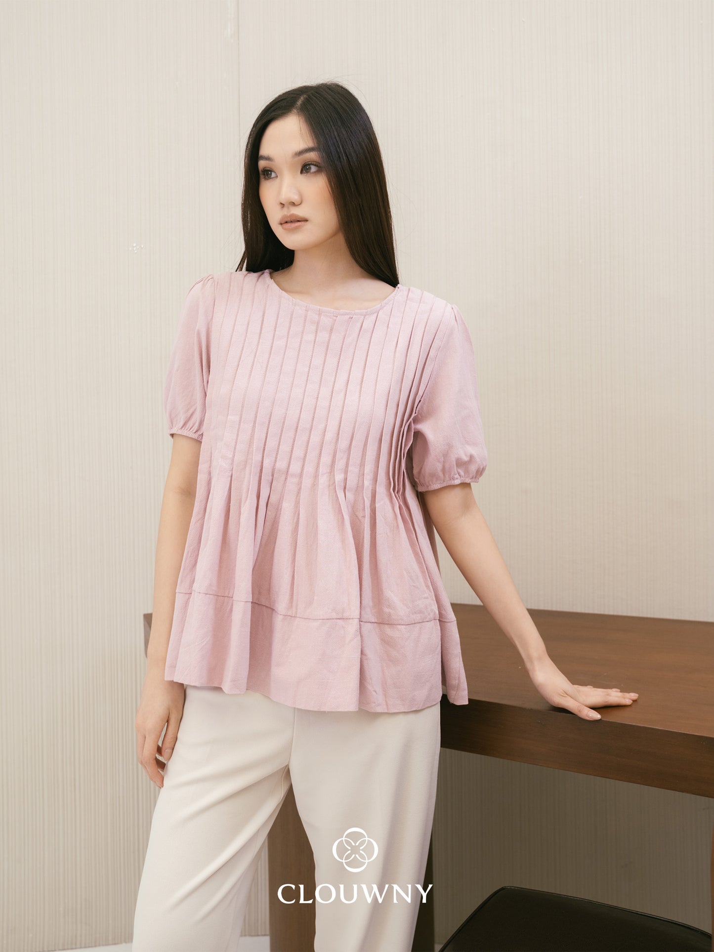 Elysia Pleated Top - Pink