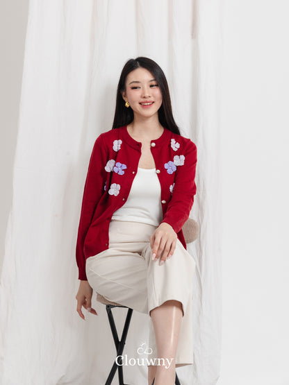 Oxa Button Knit Cardigan - Maroon