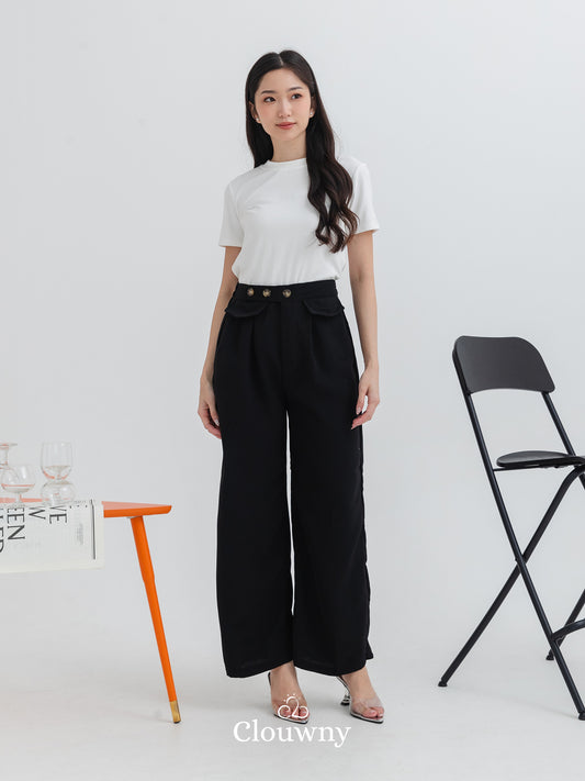 Quin Three Button Pants - Black