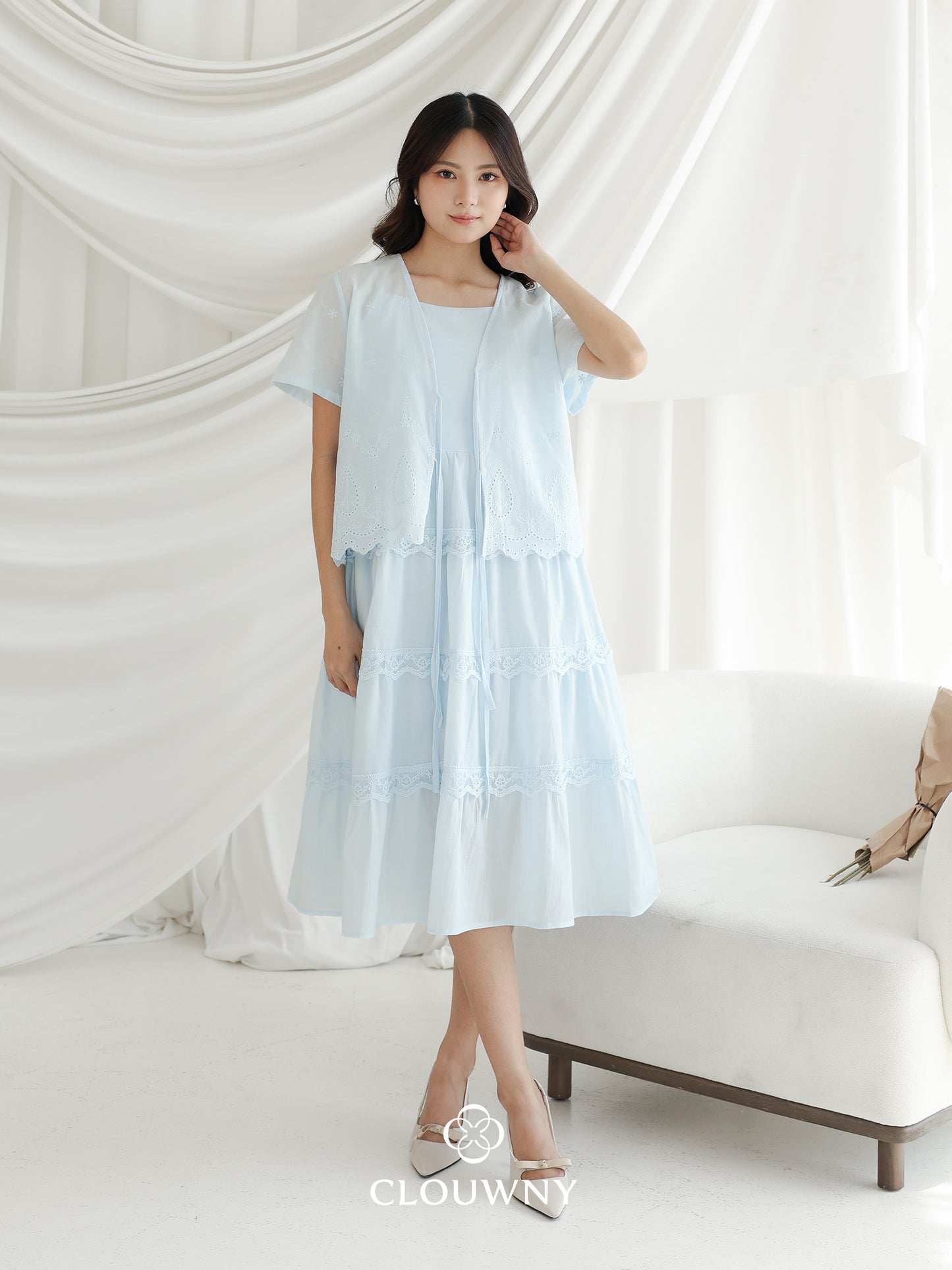 Katama Tiered Broderie Dress - Blue