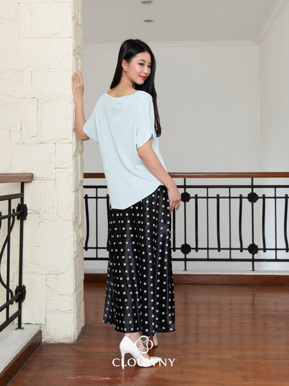 Polka Silk Flare Skirt - Black