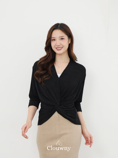 Alfreda Vneck Knit Top - Black