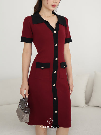 Lesa Double Pocket Knit Dress - Maroon