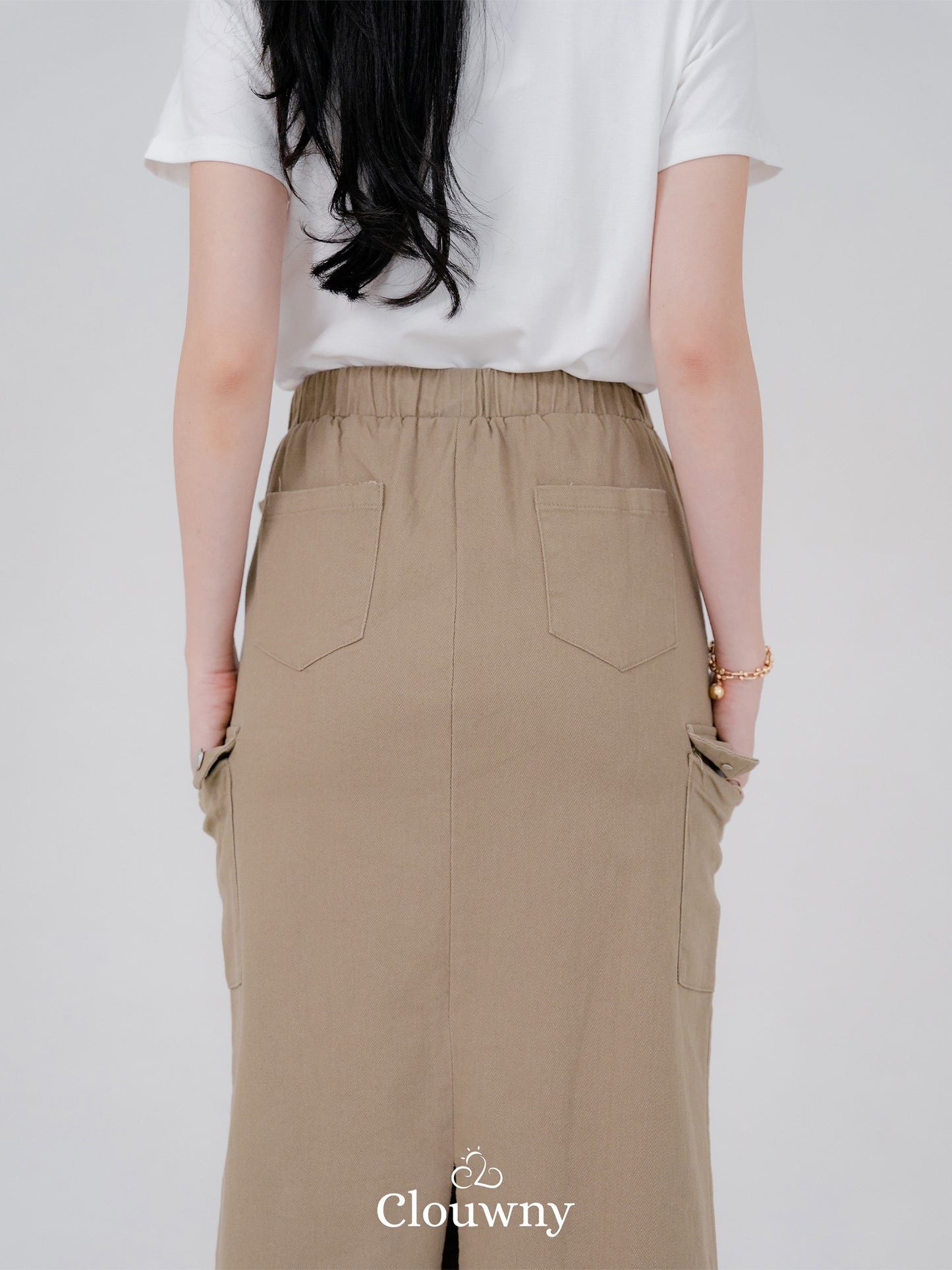 Kaze Cargo Denim Skirt - Beige