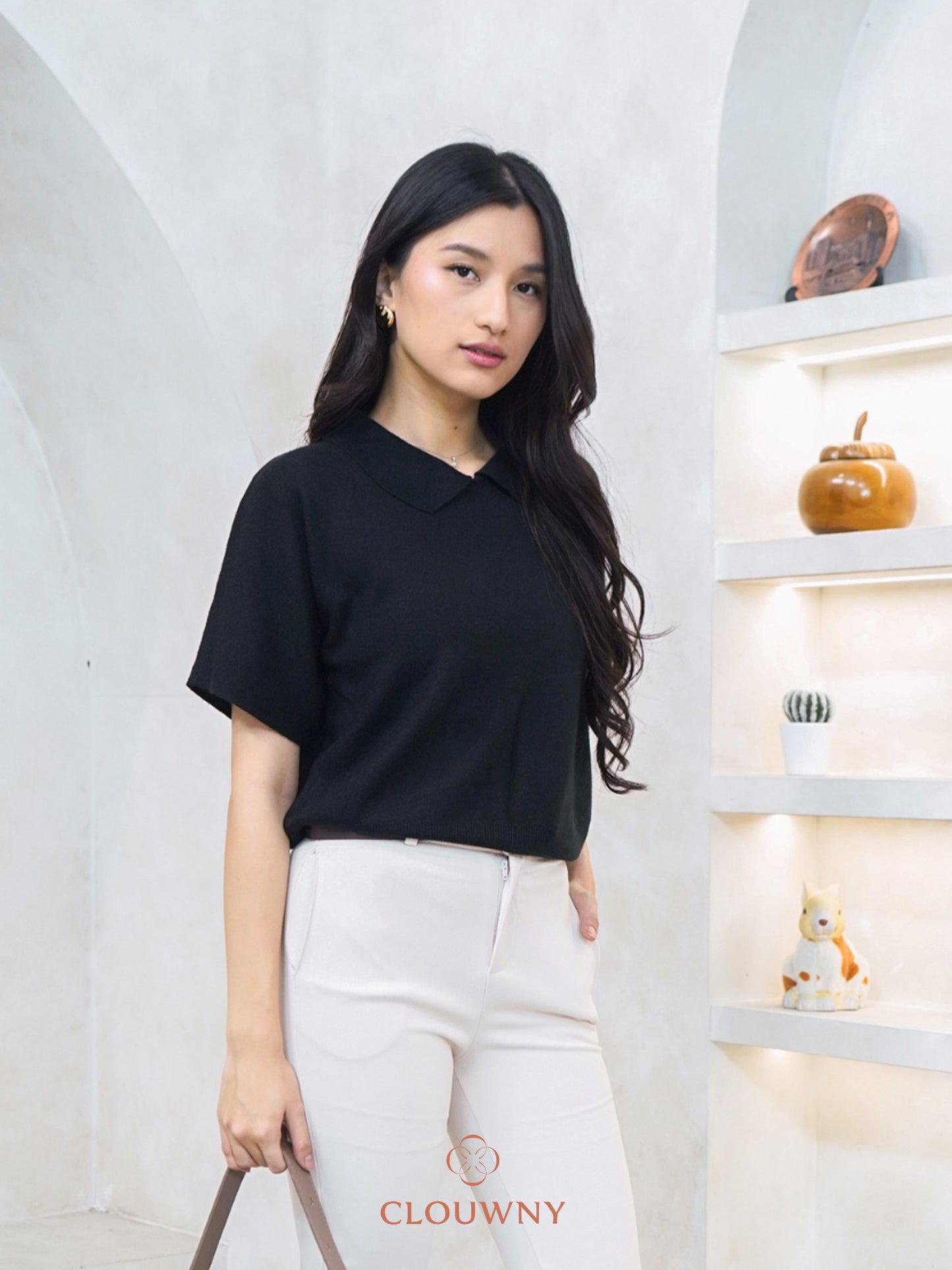 Lotie Collar Knit Top - Black