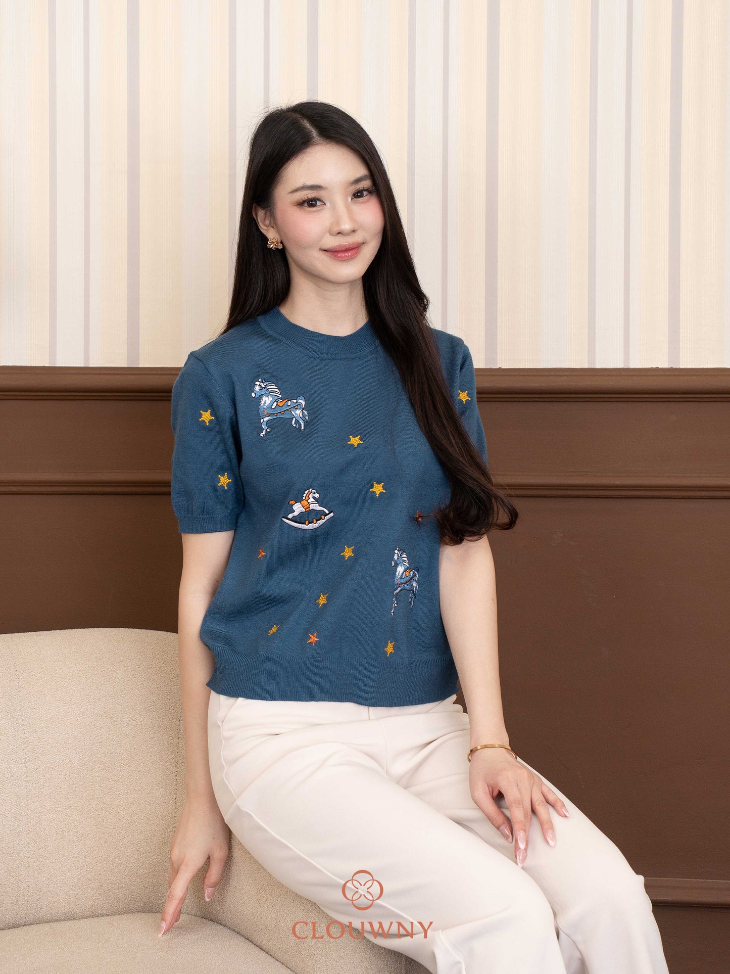 Star Horse Knit Top - Teal