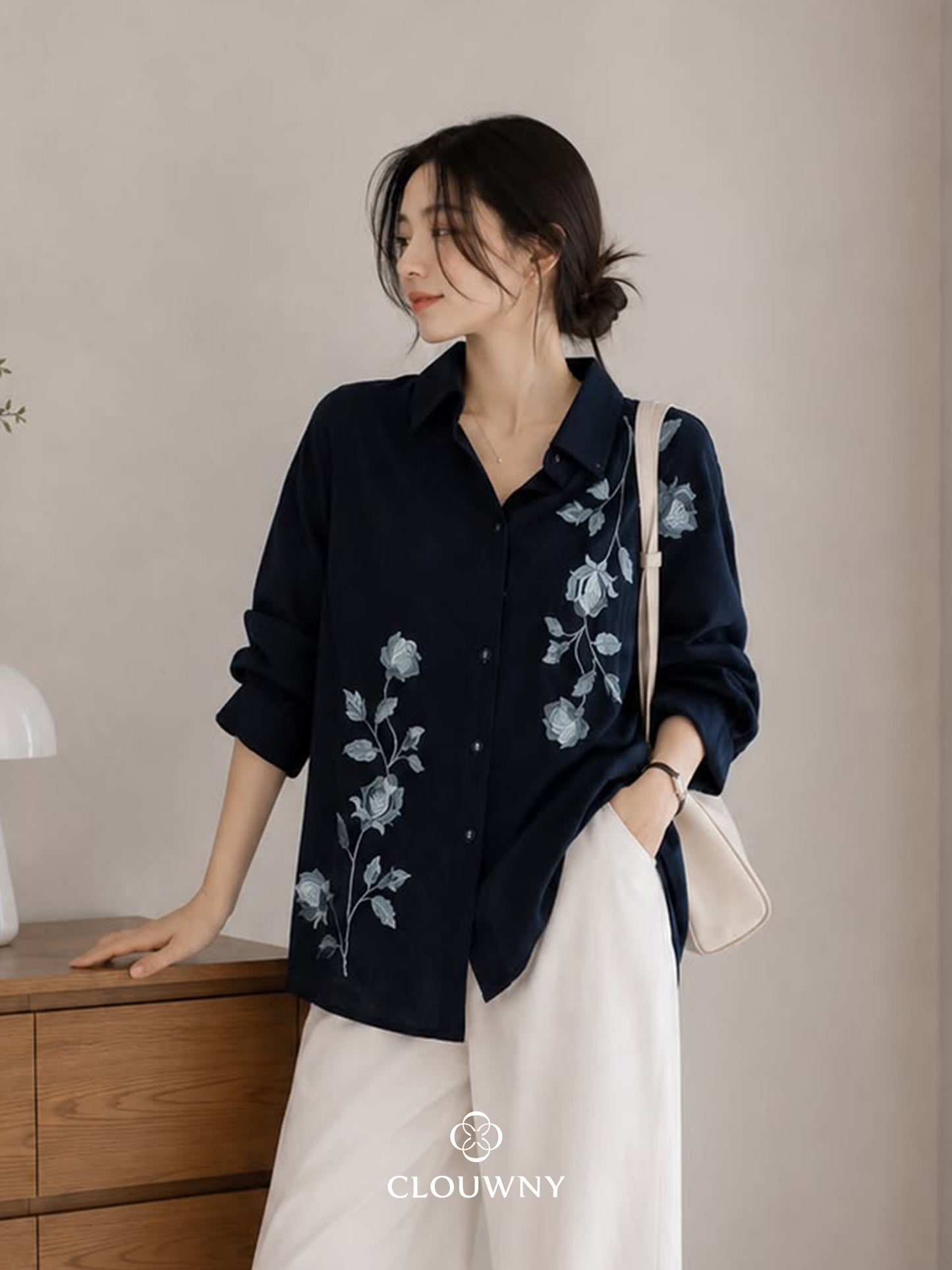 Vinda Button Cotton Longsleeve - Navy