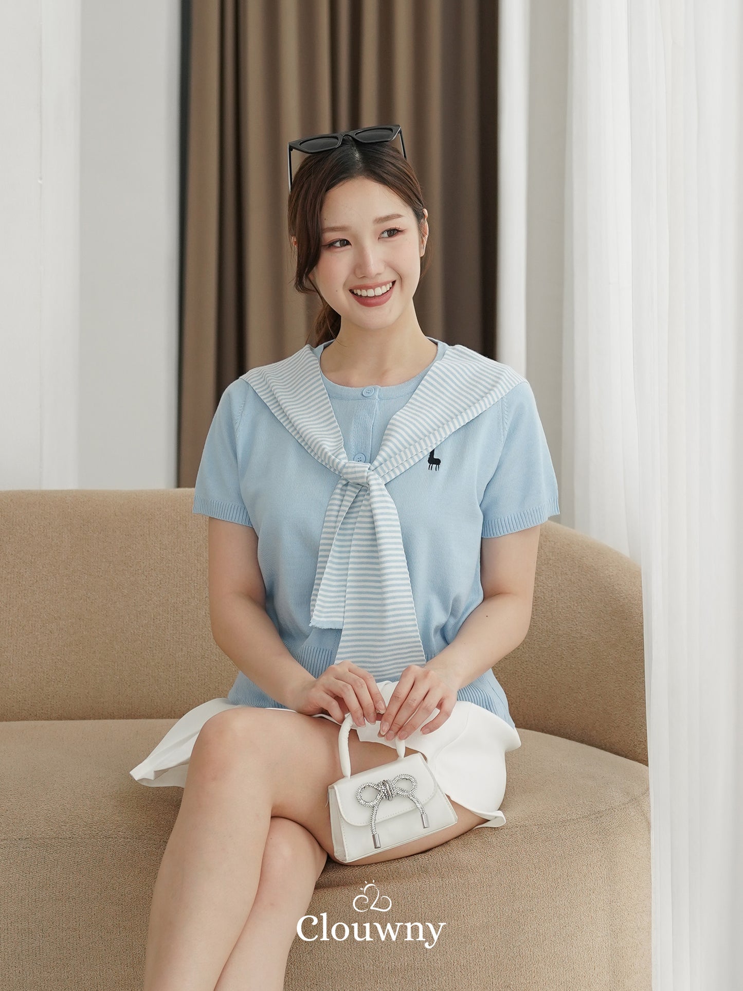 Yama Scarf Knit Top - Blue