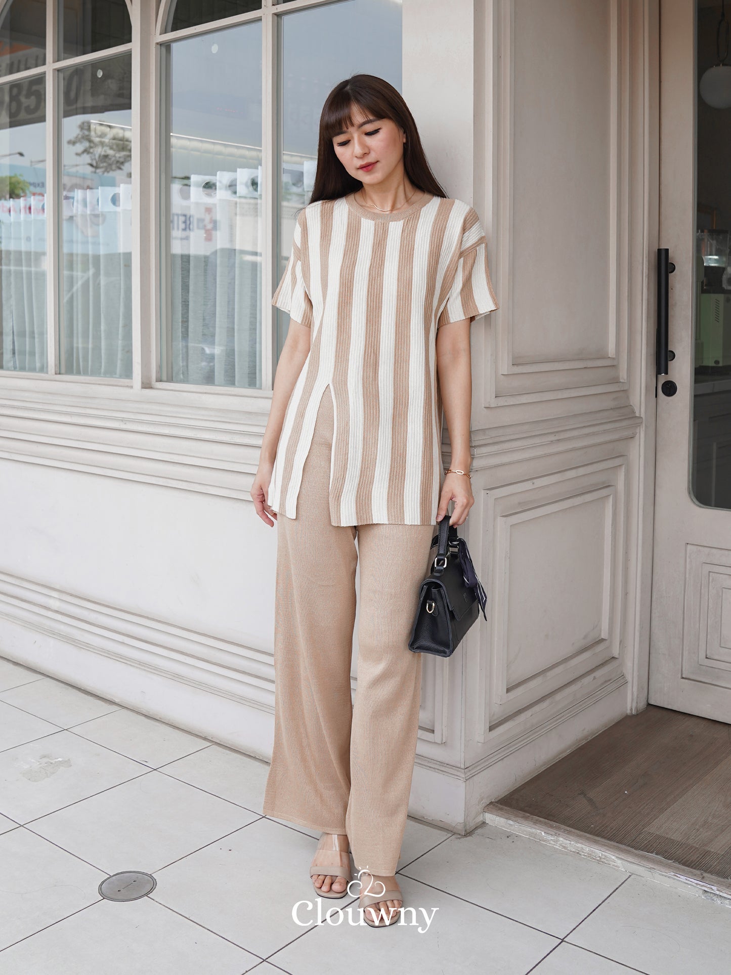 Set Rajutan Presi Stripes - Khaki