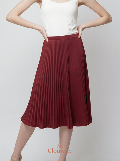 Rok Midi Lipit Vamos - Maroon