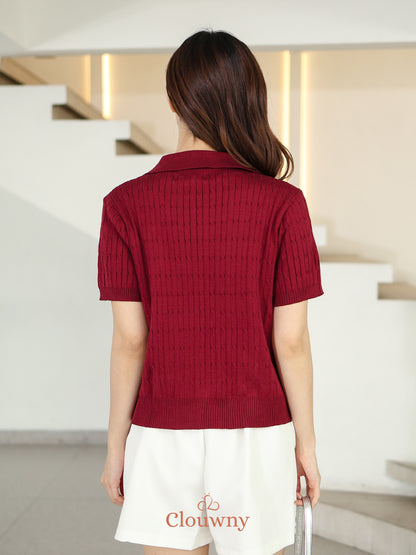 Selma Zipper Knit Top - Maroon