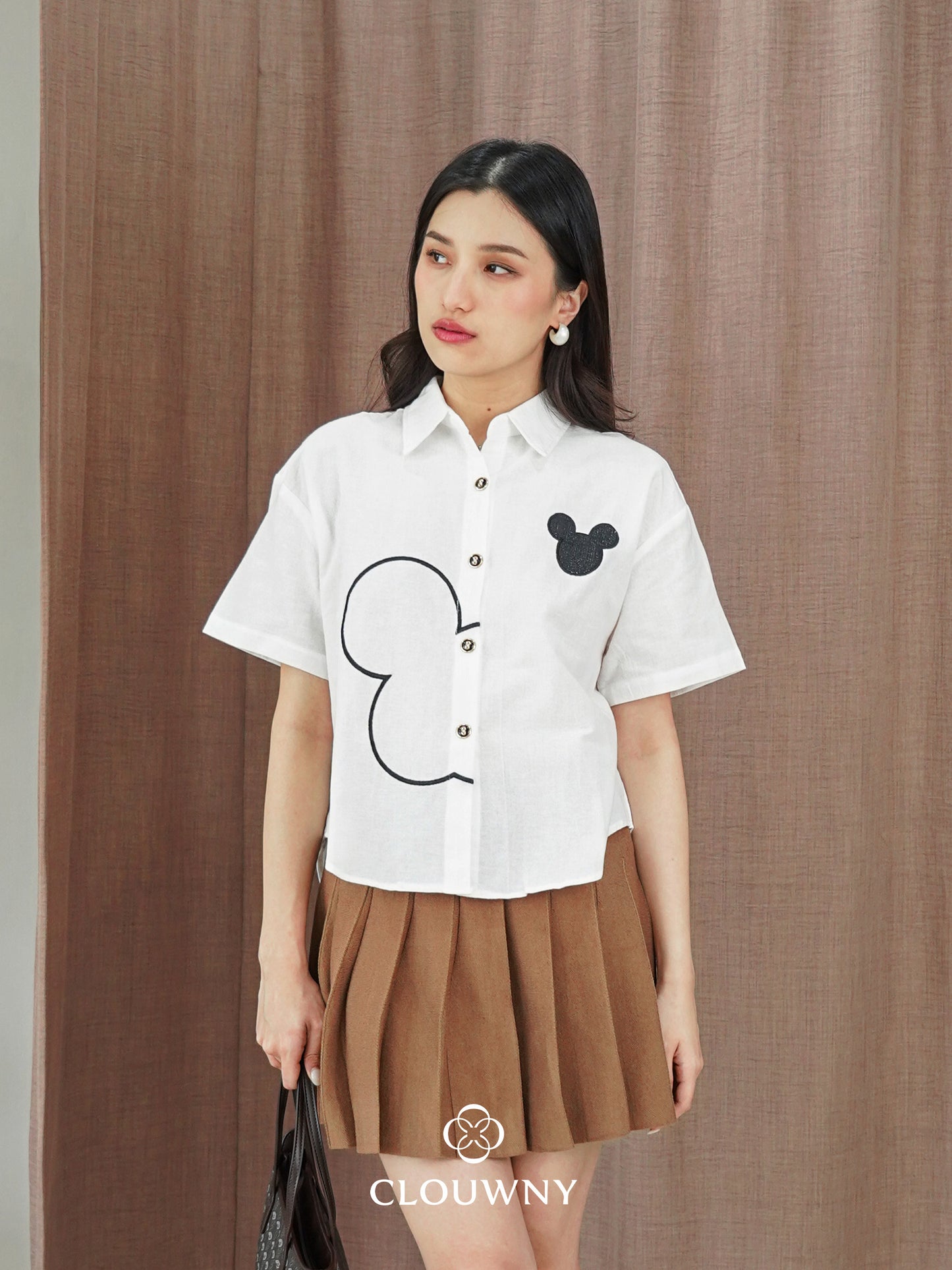 Mouse Button Cotton Shirt - White