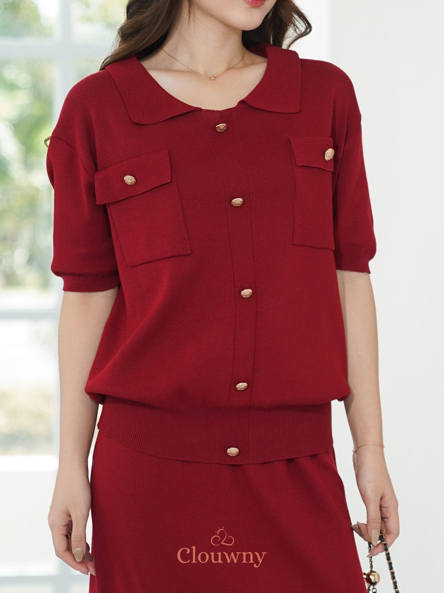 Missy Button Knit Set - Maroon