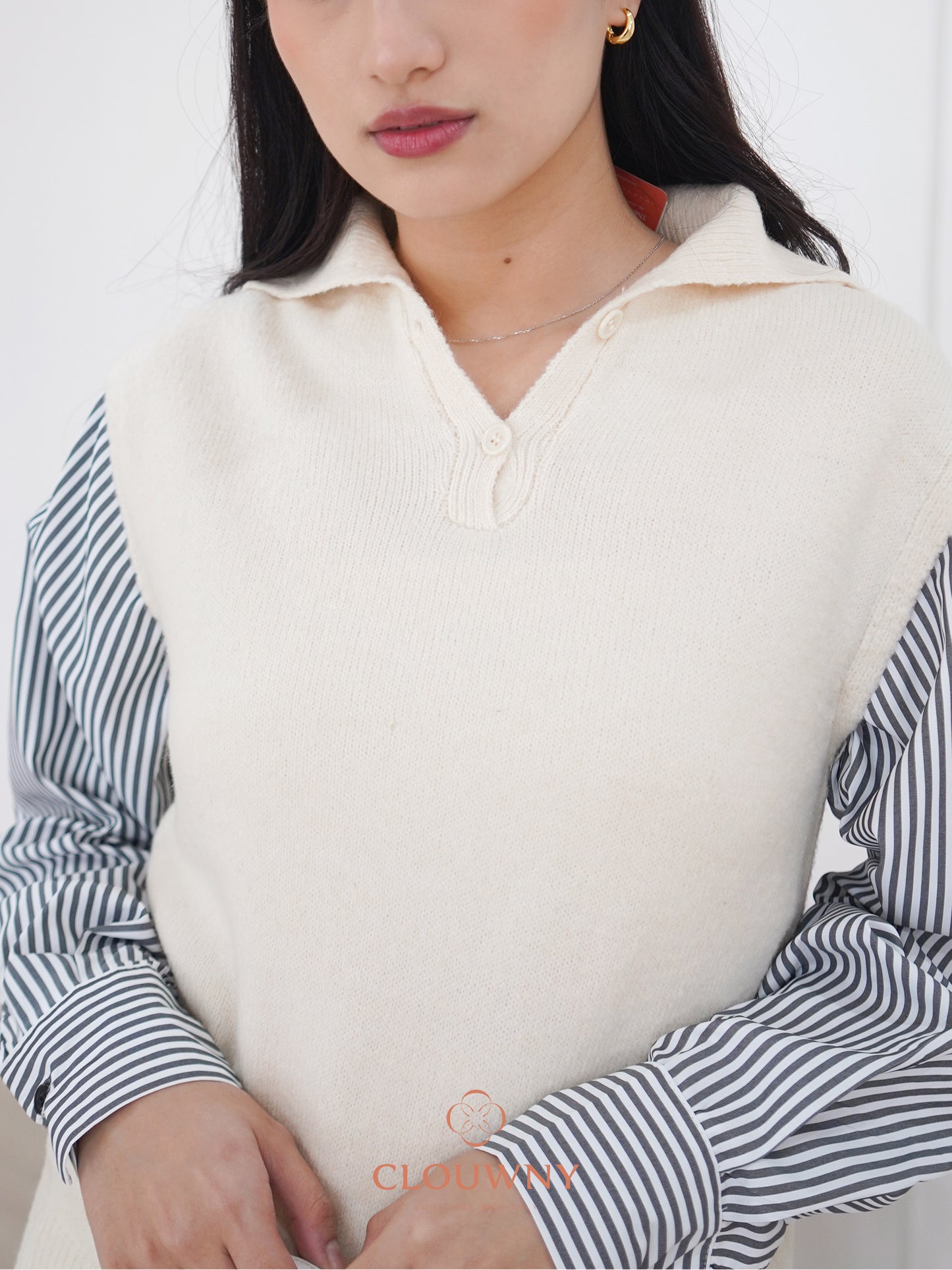 Enji Combi Stripes Top - Cream