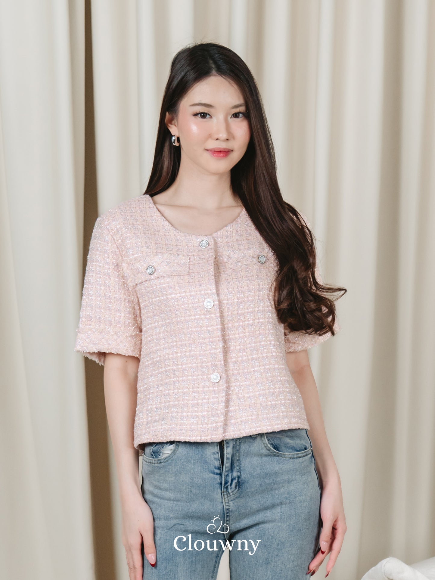 Miki Tweed Top - Pink