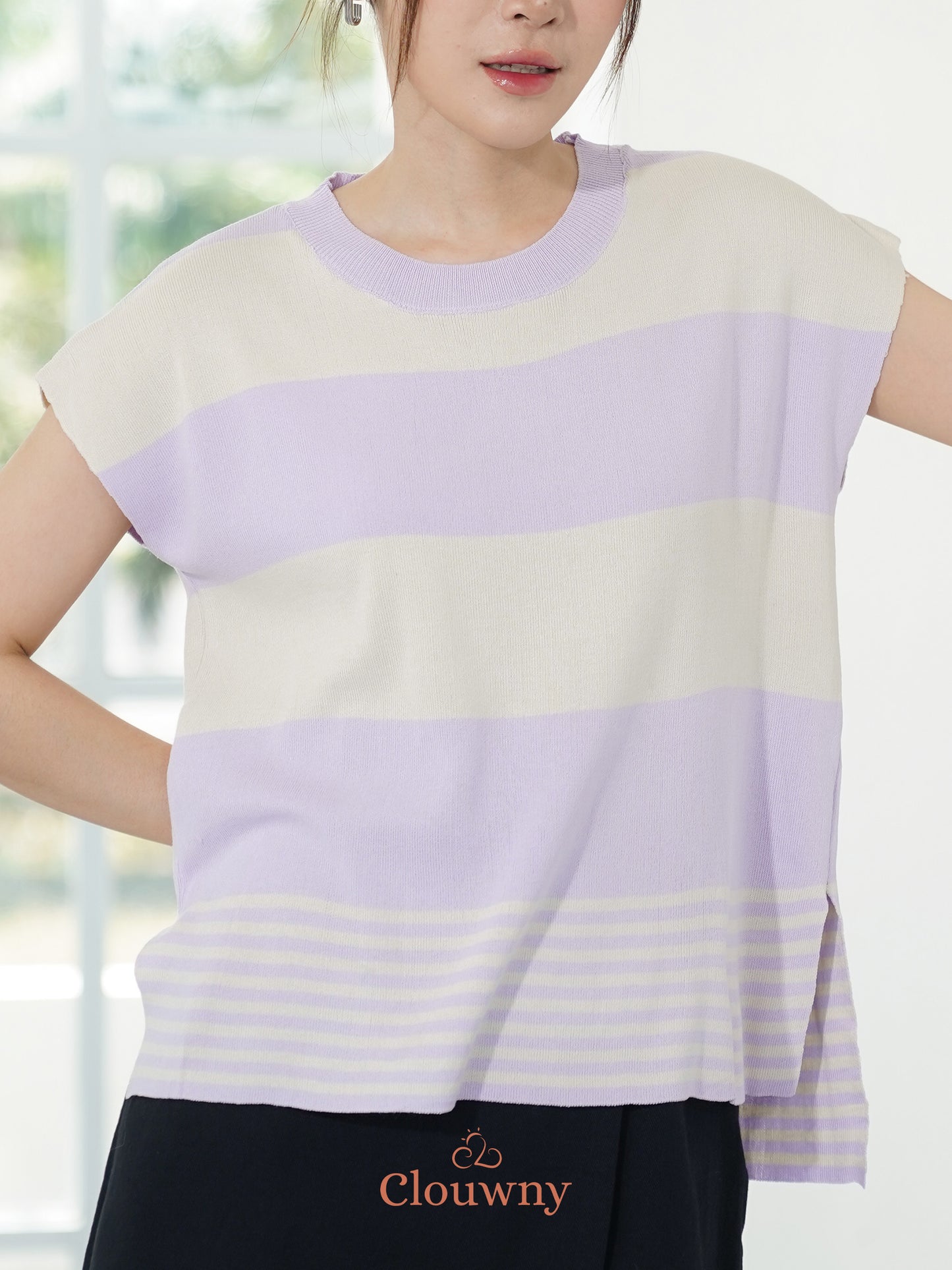 Atasan Rajutan Cortes Stripes - Lavender