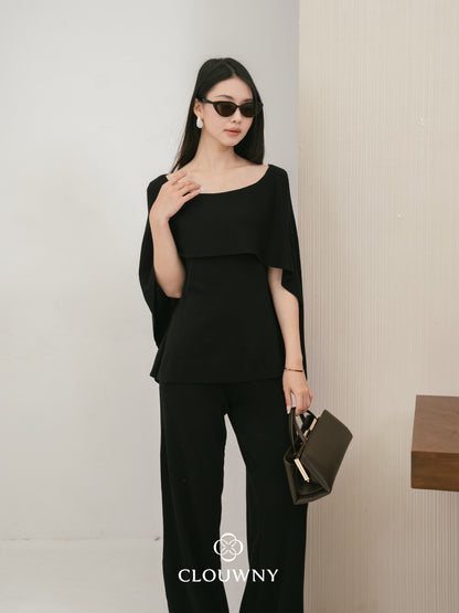 Viona Cape Knit Set - Black