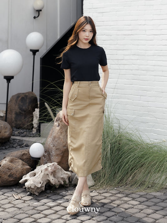 Dex Cargo Denim Skirt - Khaki