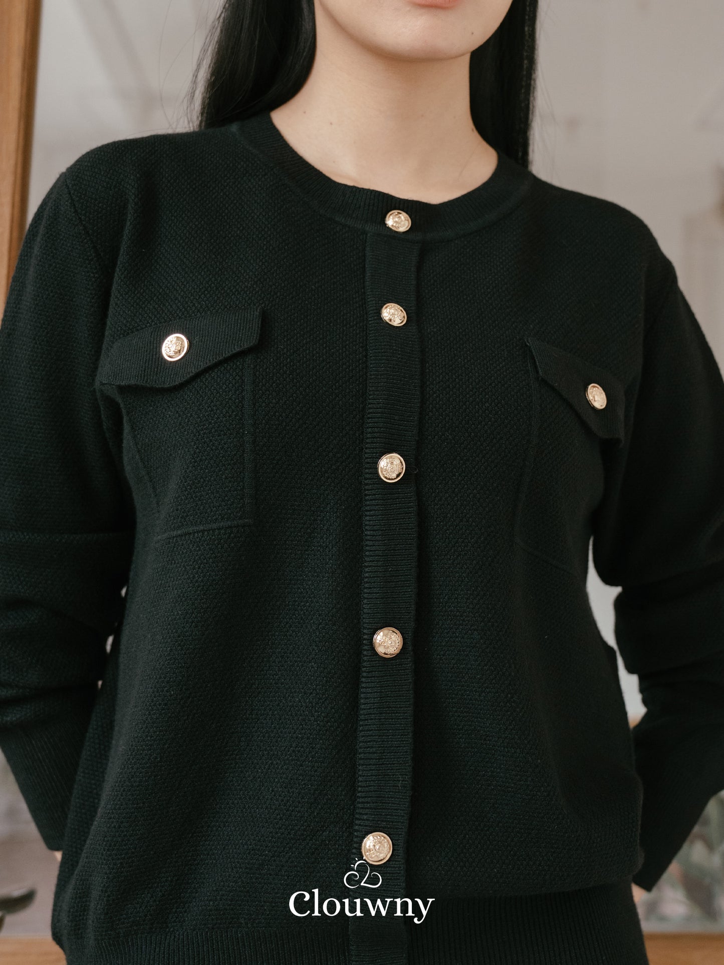 Pomp Button Top - Black