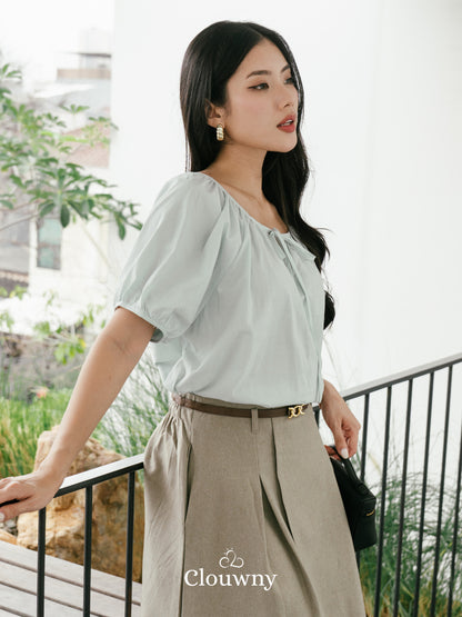 Imo Bow Cotton Blouse - Mint